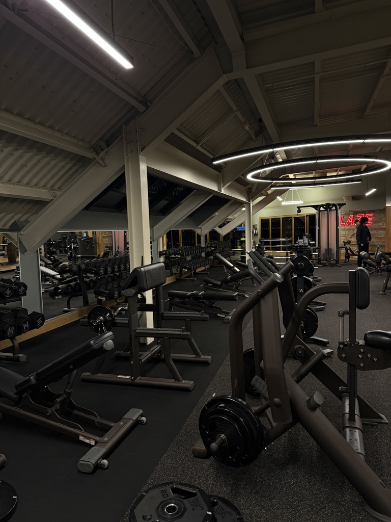 Weights and training equipment on the gym floor